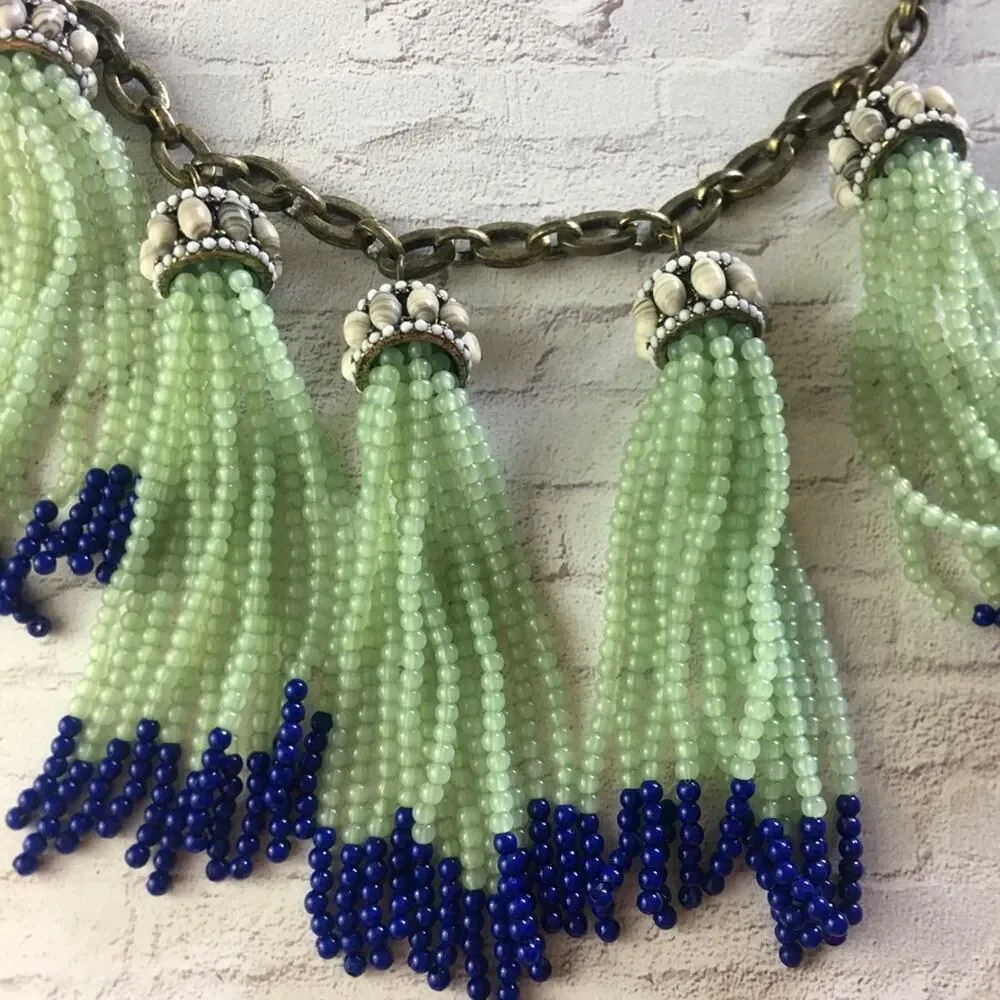 Vintage BaubleBar Tassel Seed Bead Statement Necklace